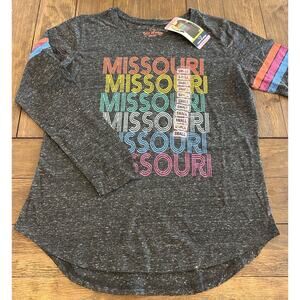 MISSOURI STATE OF MIND LONG SLEEVE GRAY T-SHIRT WITH COLORFUL STATE Women Small